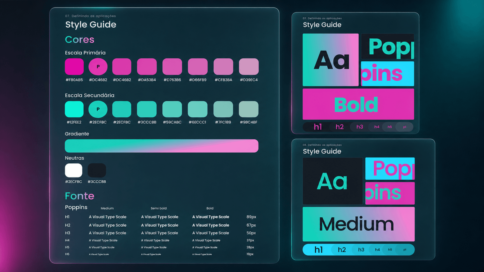 Style Guide da Stark Analytics com cores, tipografia Poppins, escala tipográfica e aplicações da linguagem visual